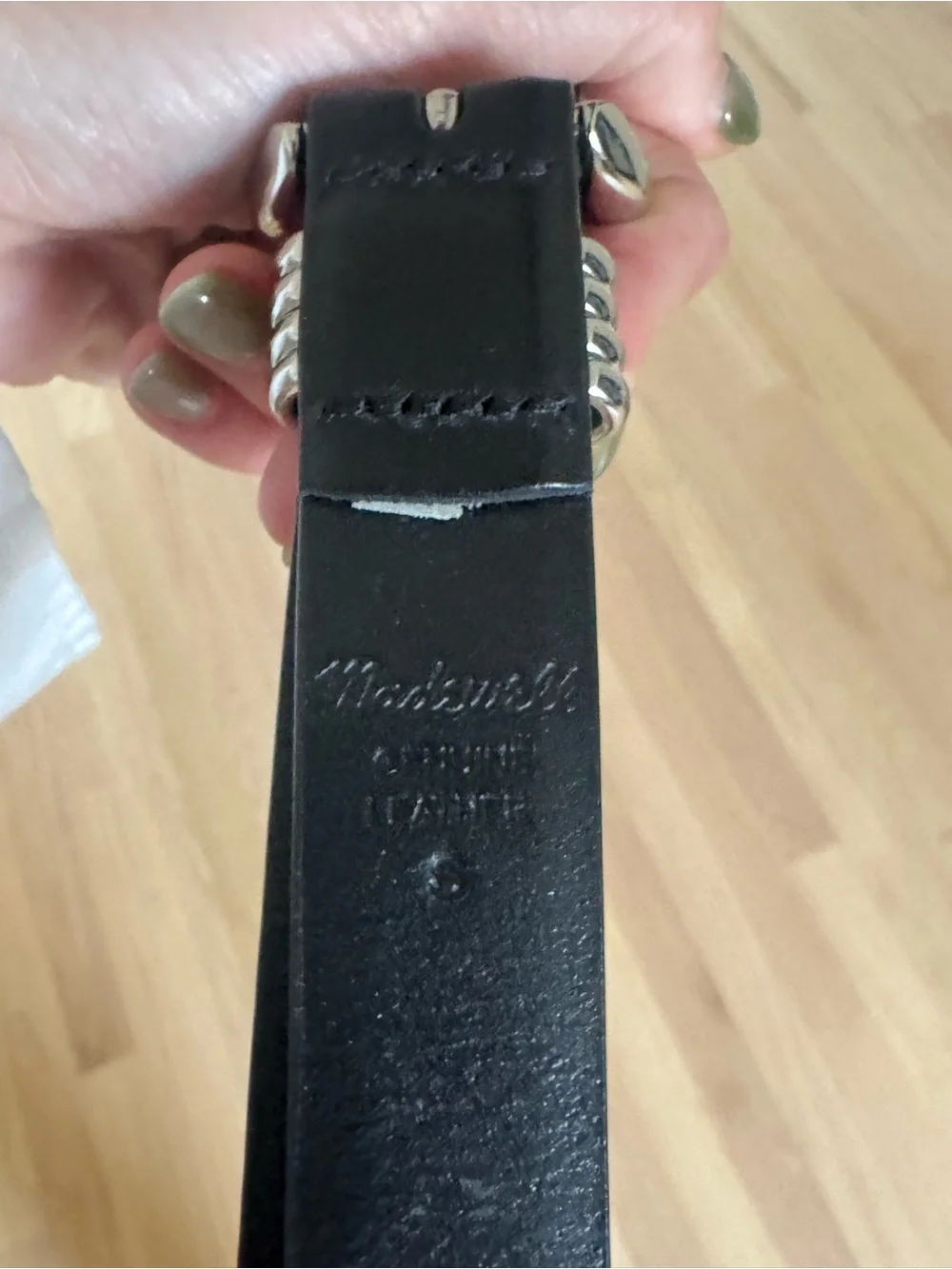 Madewell Black Leather Eyelet Belt with Silver Hardware